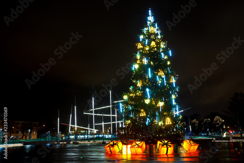 decorated Christmas tree on the city square