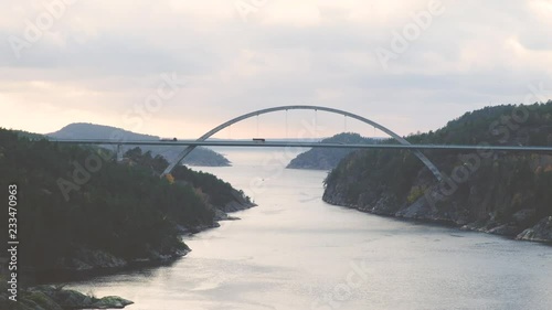 Traffic on the new Svinesund bridge, the bridge between countries, Sweden and Norway photo