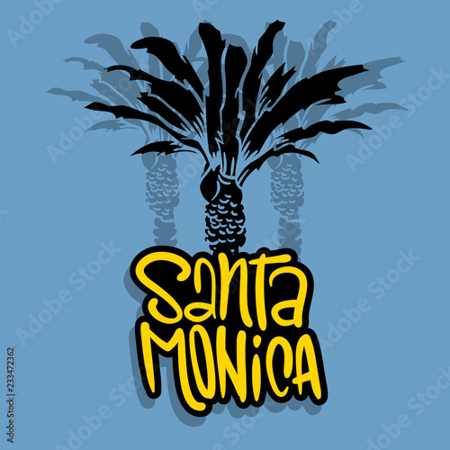 Santa Monica California Design With  Palm Trees Logo Sign Label for Promotion Ads t shirt or sticker Poster Flyer Vector Image.