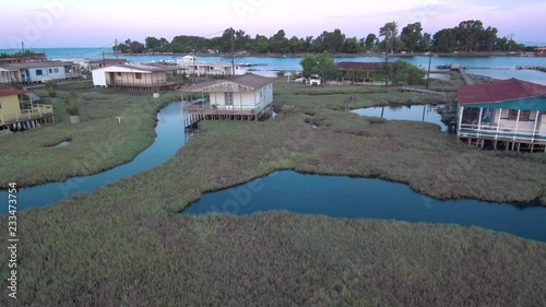 Aerial view of Tourlida in Mesologgi Greece. View of Pelades houses on piles inside the lagoon island. photo