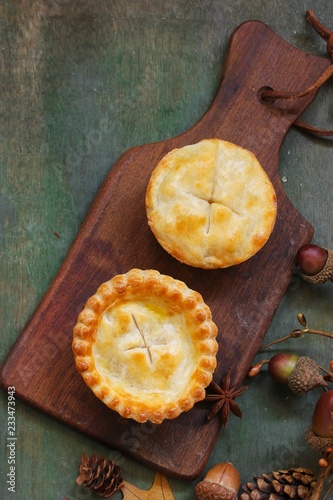 Homemade Mini apple pies ot Tartlets overhead view