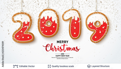 2019 number of Gingerbread cookies on light banner