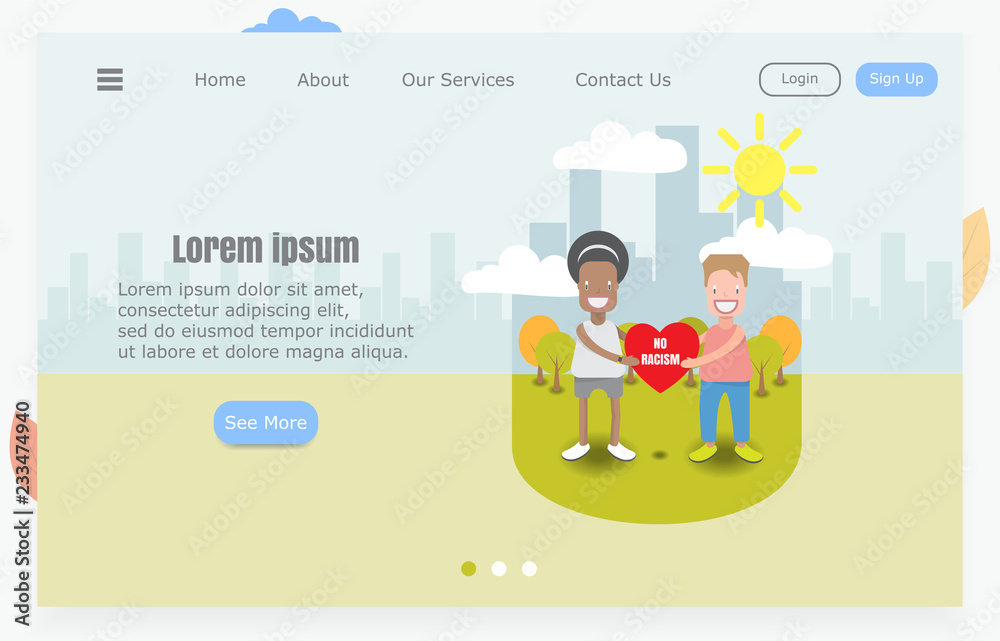 hand-drawn flat vector illustration of two young cheerful guys of different races holding a heart as a symbol of no racism hand-drawn flat vector illustration of two young cheerful guys of different races holding a heart as a symbol of no racism