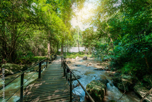 Beautiful waterfall in natural  Si Dit Waterfall  with blue sky in khao kho national park