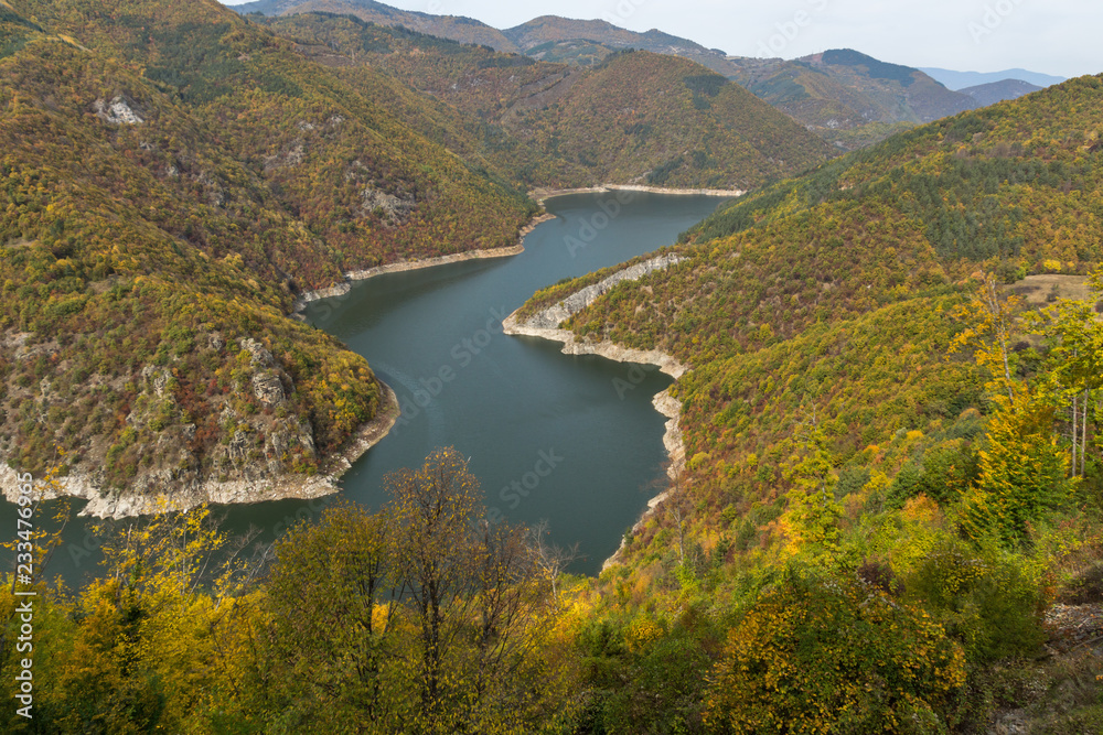 Amazing Autumn Landscape of Tsankov kamak Reservoir, Smolyan Region, Bulgaria