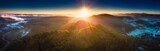 Sunrise over Bieszczady Mountains in Poland. Aerial panoramic landscape.