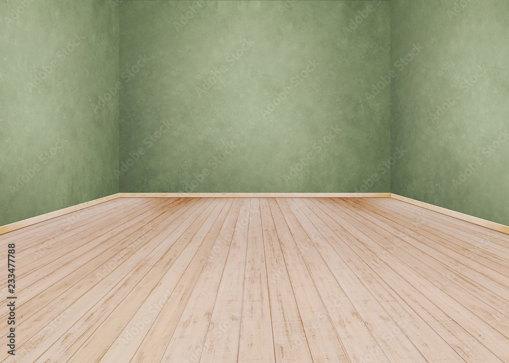 Green cement wall with Wooden floor Green cement wall with Wooden floor