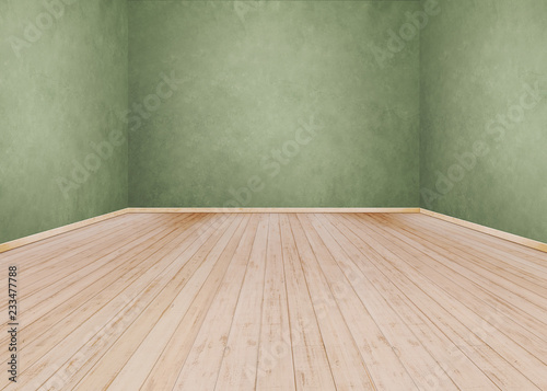 Green cement wall with Wooden floor