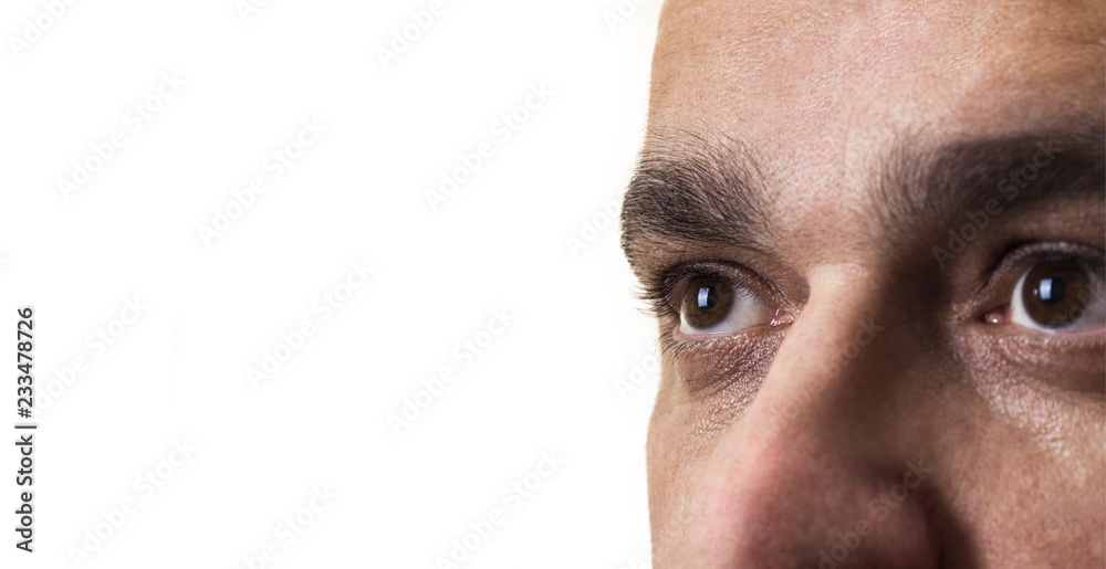 Fototapeta premium The eyes of man portrait in profile. Isolated on a white background