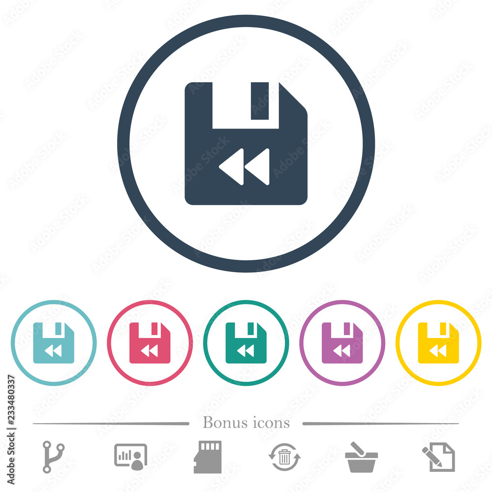 File fast backward flat color icons in round outlines