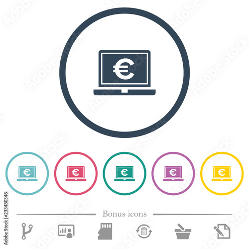Wallpaper Mural Laptop with Euro sign flat color icons in round outlines Torontodigital.ca