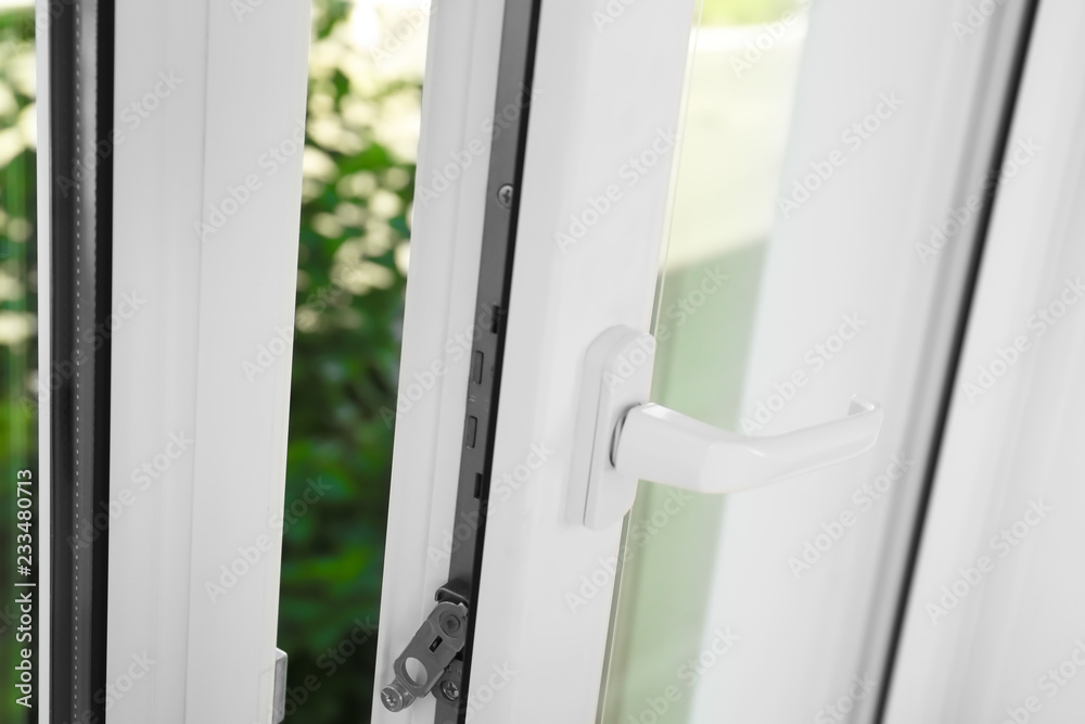 Modern window indoors, closeup view. Home interior Modern window indoors, closeup view. Home interior