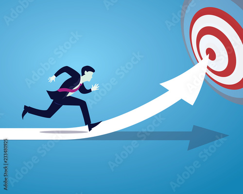 Businessman Running. Fast Business Reaching Target Concept