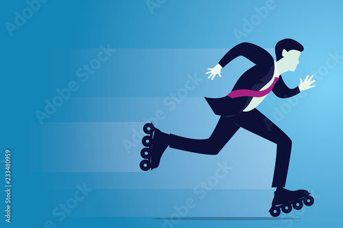 Businessman Skating with Roller Blade, Fast Business Innovation Concept