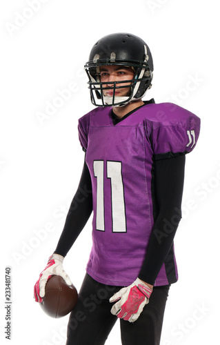 American football player with ball on white background © New Africa