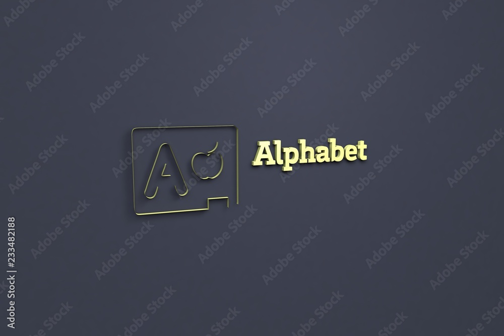3D illustration of Alphabet, yellow color and yellow text with dark background. 3D illustration of Alphabet, yellow color and yellow text with dark background.