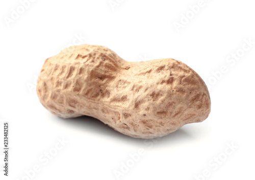 Raw peanuts in pod on white background