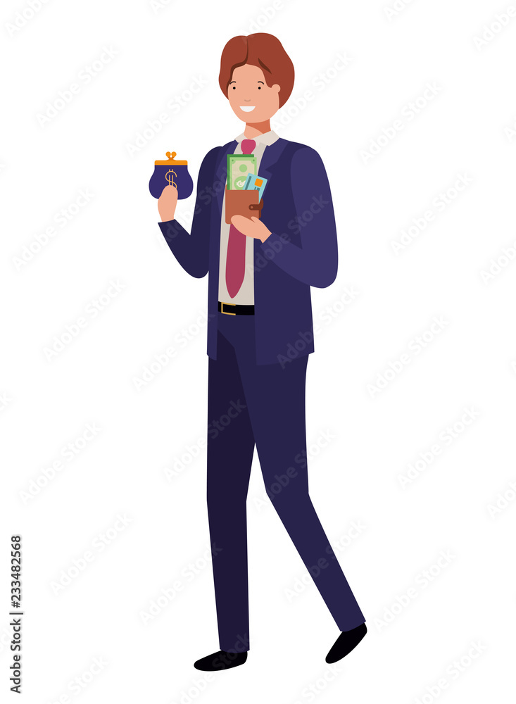 man with coin purse and wallet with money man with coin purse and wallet with money