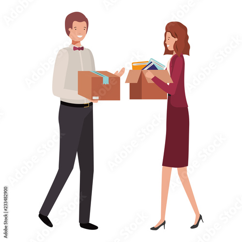 young couple with cardboard box avatar character © grgroup