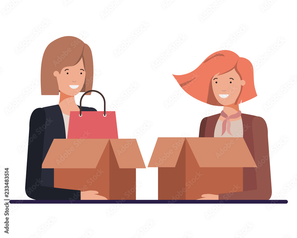 young women with cardboard box avatar character young women with cardboard box avatar character