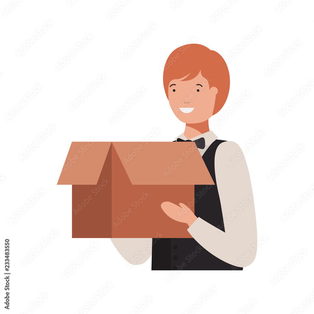 young man with cardboard box avatar character young man with cardboard box avatar character