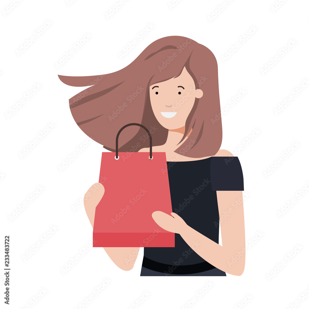 young woman with shopping bag avatar character young woman with shopping bag avatar character