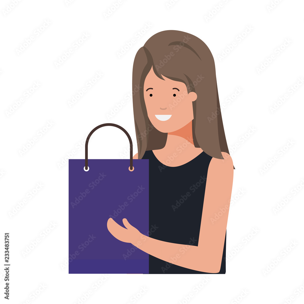 young woman with shopping bag avatar character young woman with shopping bag avatar character