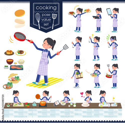 flat type school girl Blue jersey_cooking