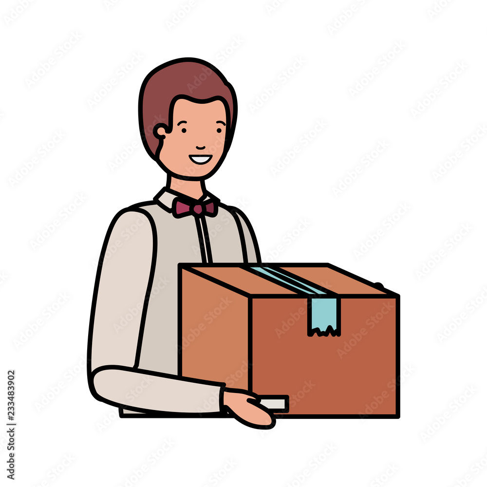young man with cardboard box avatar character young man with cardboard box avatar character