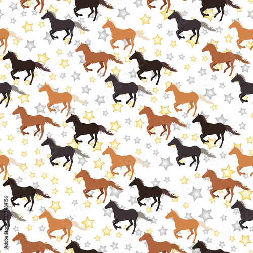 Equestrian seamless pattern - horses on a white background