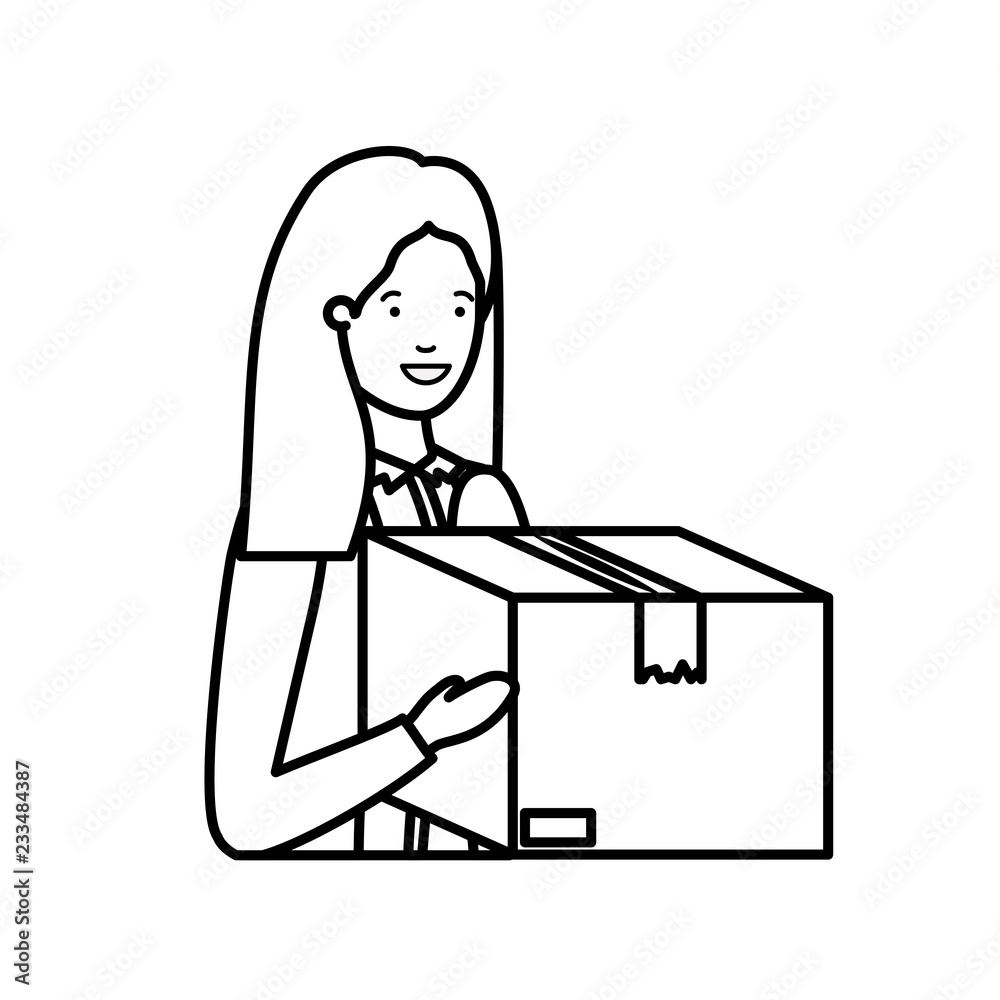young woman with cardboard box avatar character young woman with cardboard box avatar character
