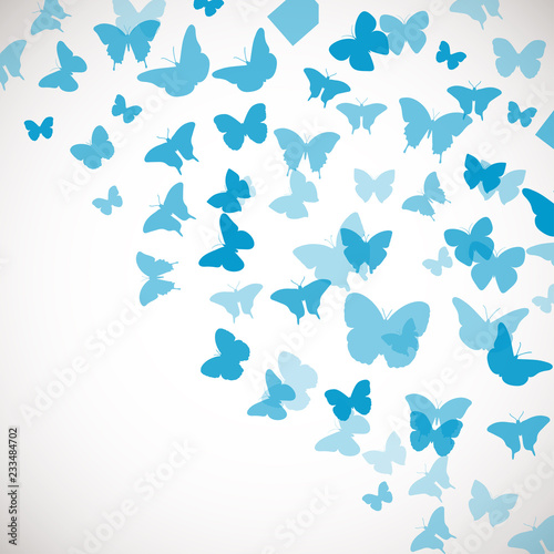 Abstract Blue Background with butterflies.