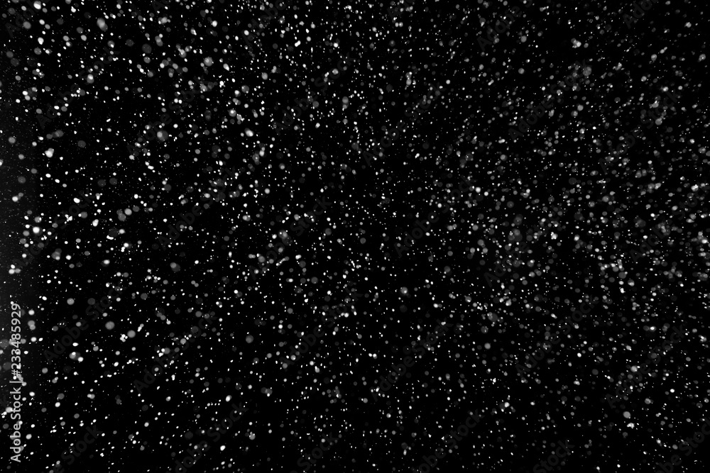 Falling Snow down On The Black Background