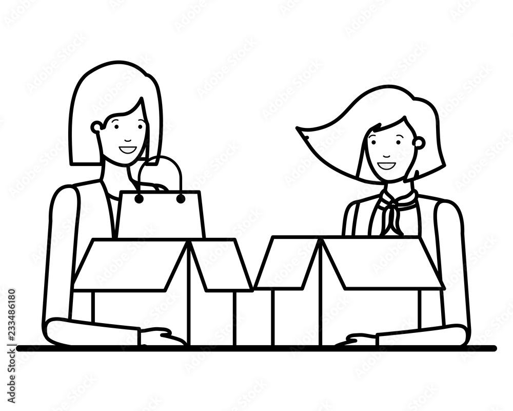 young women with cardboard box avatar character young women with cardboard box avatar character