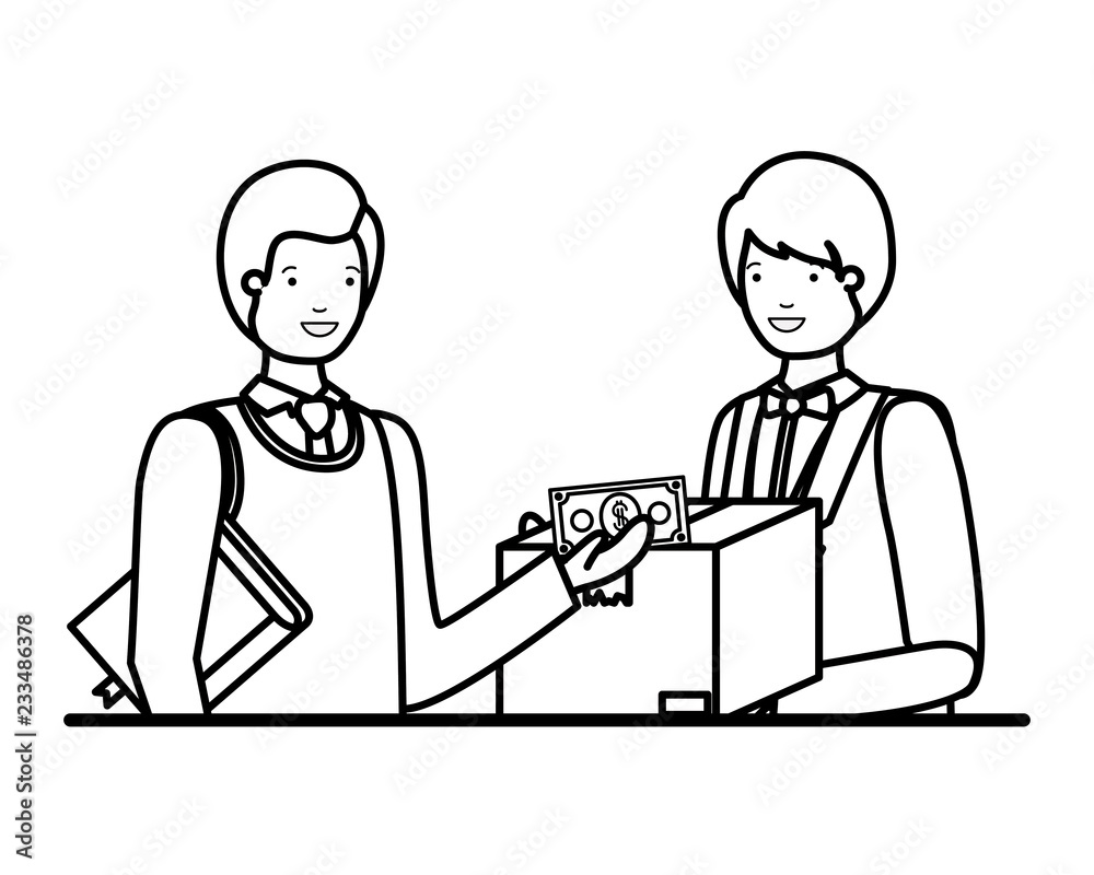men with cardboard box and wallet avatar character men with cardboard box and wallet avatar character