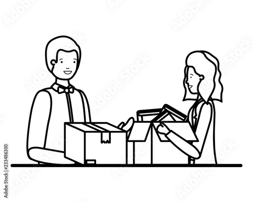 young couple with cardboard box avatar character © grgroup