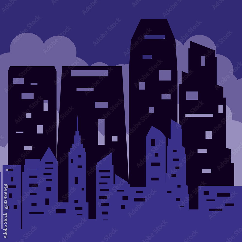 cityscape with buildings scene night