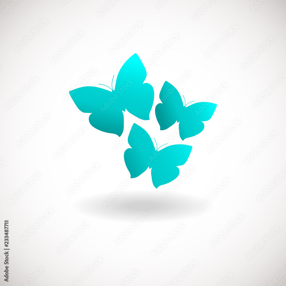 Three butterfly logo. Blue colors logotype.