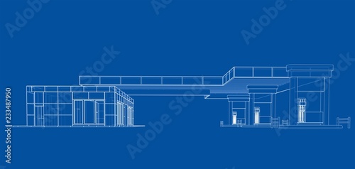 Gas Station. Vector rendering of 3d