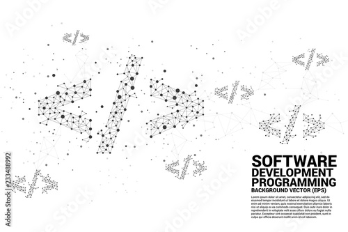 Vector Polygon software development programming tag icon with dot connect line. Concept for Programming language technology and coding.