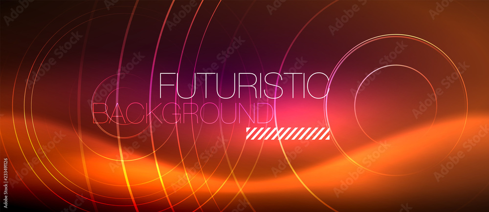 Neon glowing techno lines, hi-tech futuristic abstract background template with square shapes Neon glowing techno lines, hi-tech futuristic abstract background template with square shapes