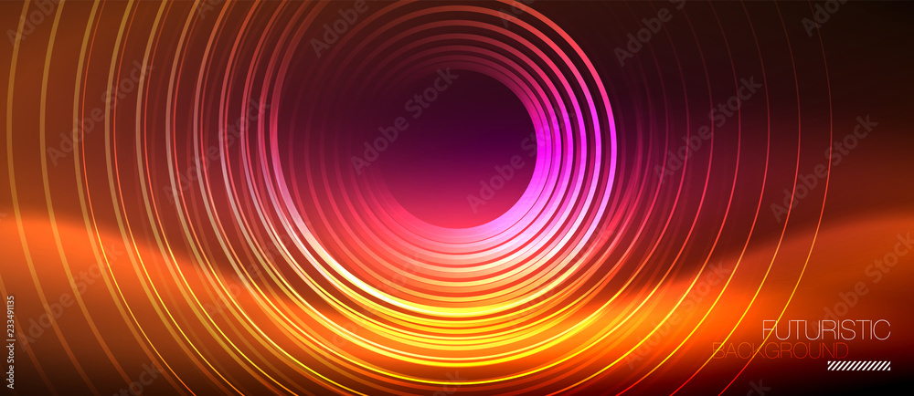 Neon glowing techno lines, hi-tech futuristic abstract background template with square shapes Neon glowing techno lines, hi-tech futuristic abstract background template with square shapes