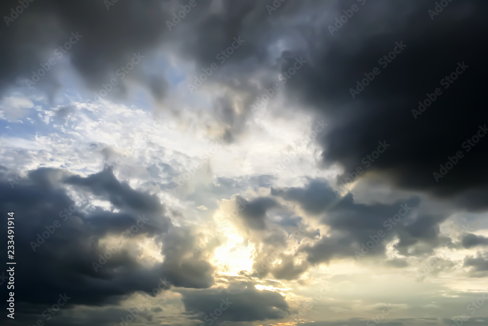 Dramatic atmosphere panorama view of tropical beautiful twilight sky and clouds background in summer.