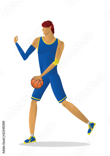 basketball player in blue uniform with the ball