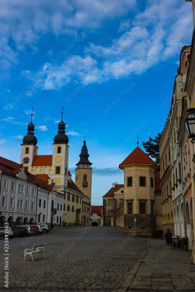 Main square of old cozy european city Telc, Czech republic