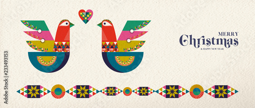 Christmas and New Year scandinavian bird banner