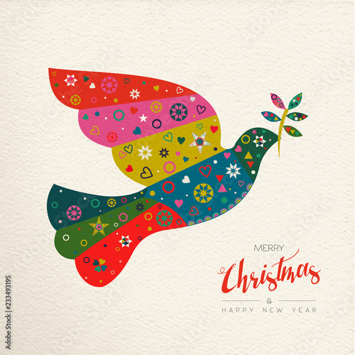 Christmas and New Year colorful bird greeting card