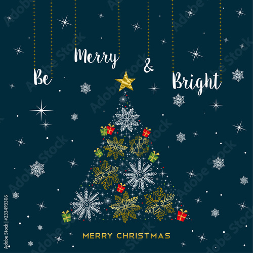Christmas gold snowflake tree greeting card