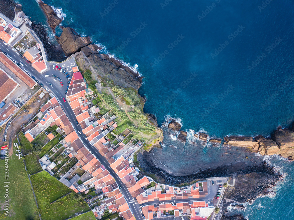 Ponta Delgada coast top view, San Miguel island, Azores, Portugal.