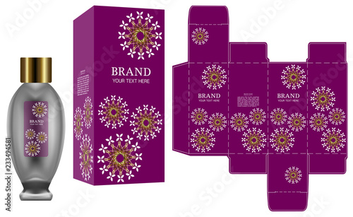 Packaging design, Label on cosmetic container with luxury box template and mockup box. illustration vector.